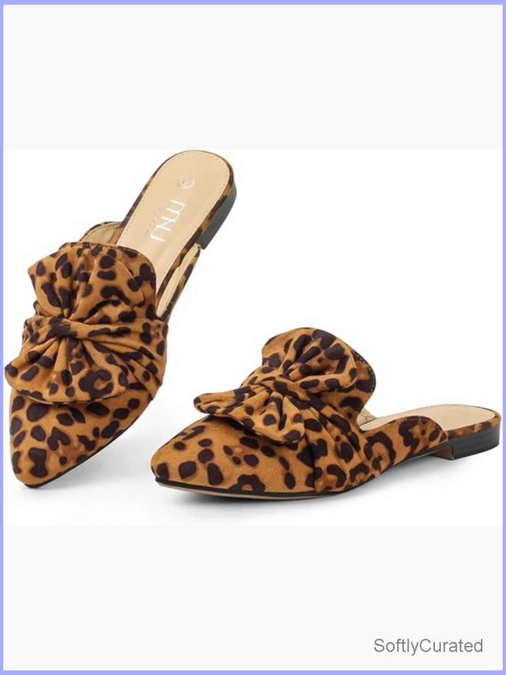 Pointed Toe Mules With Memory Foam, Suede Bow, Non-Slip Office Flats